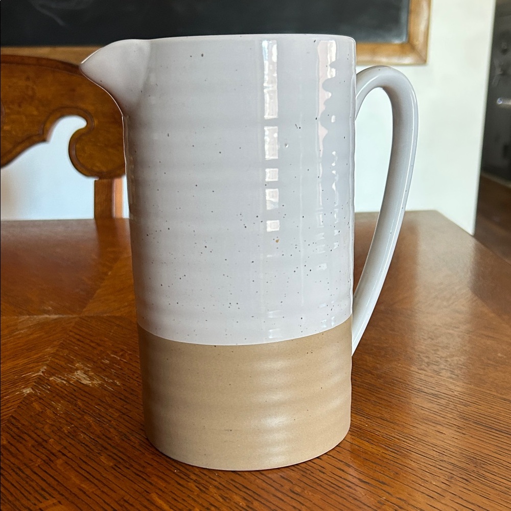 Pier 1 White and Tan Ceramic Pitcher Vase